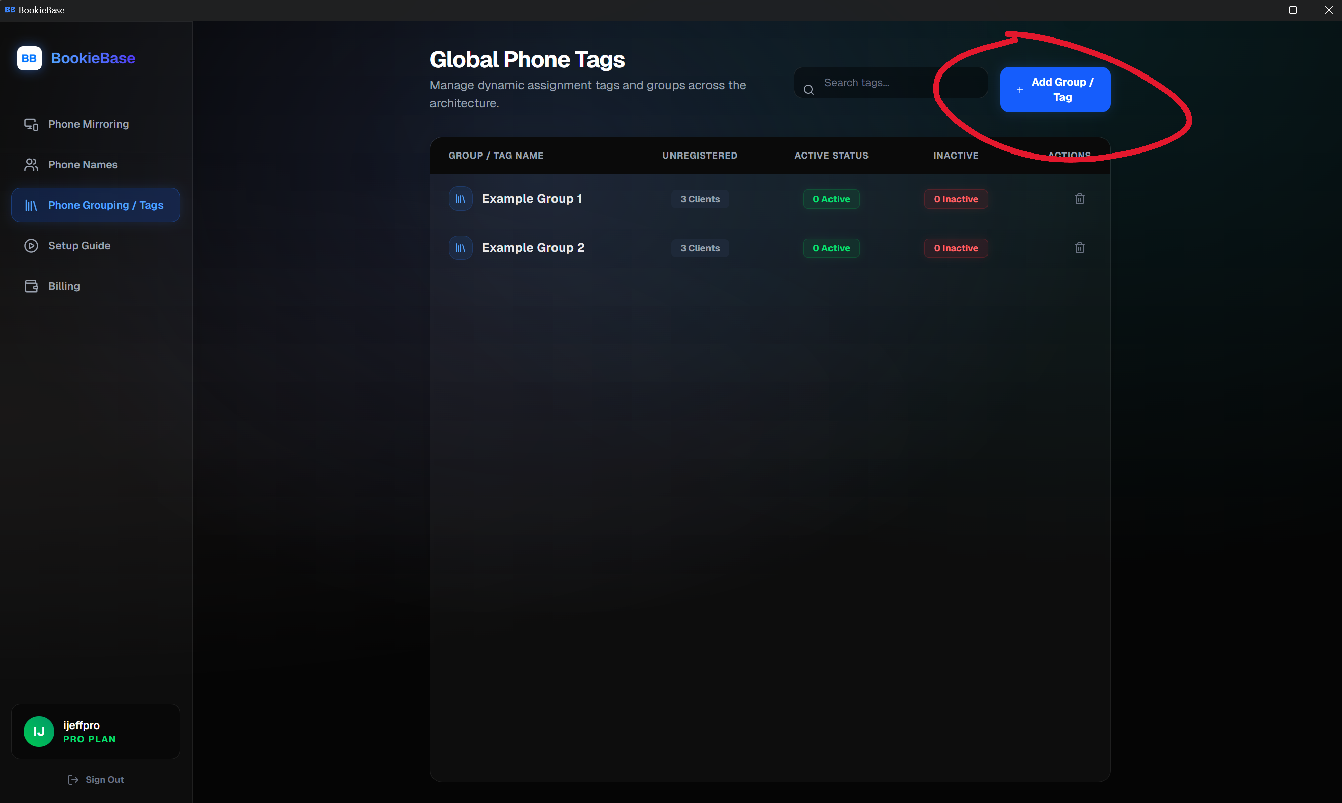 Phone Tag Groupings